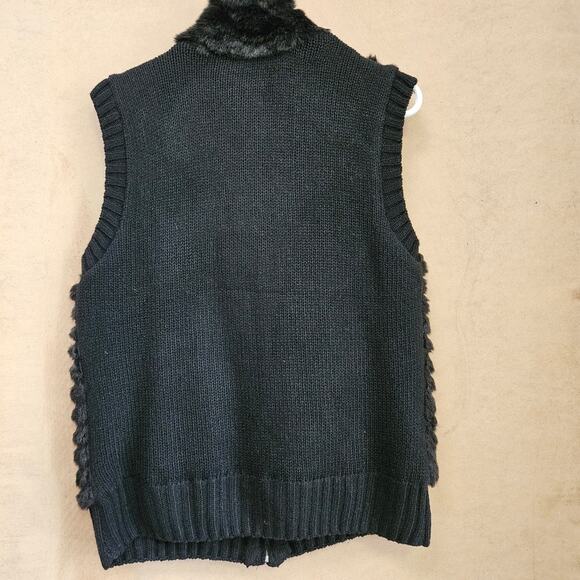 Roz & Ali Vest Black Faux Fur and Ribbed Knit Full Zip Sleeveless Jacket Large - Picture 8 of 16